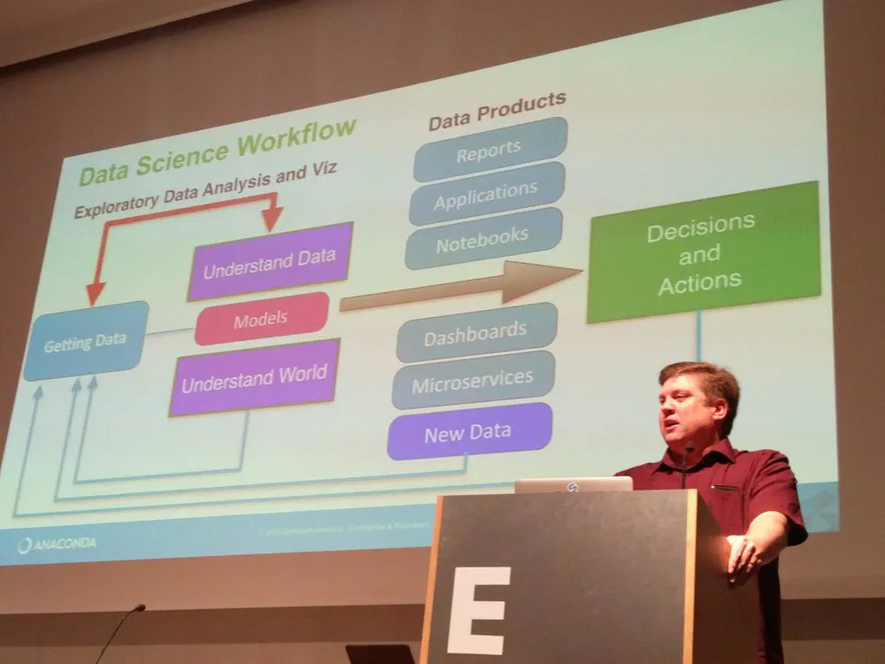 #PyDataBCN keynote speaker @teoliphant is on stage talking about data science stack and software tools!
